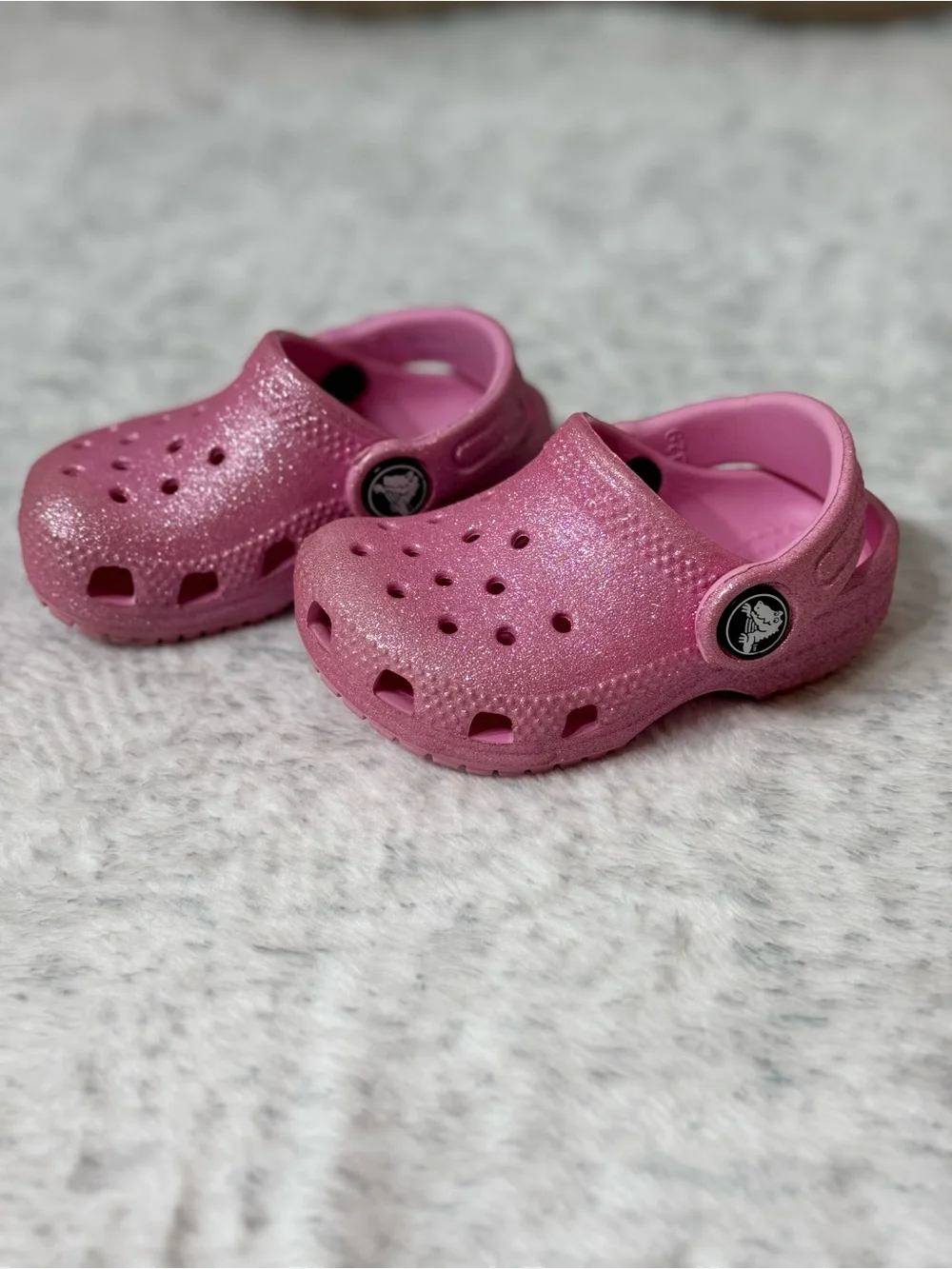 Crocs Classic Glitter Clog Pink Tweed C4 Baby Toddler 12-24M Sparkle Slip On